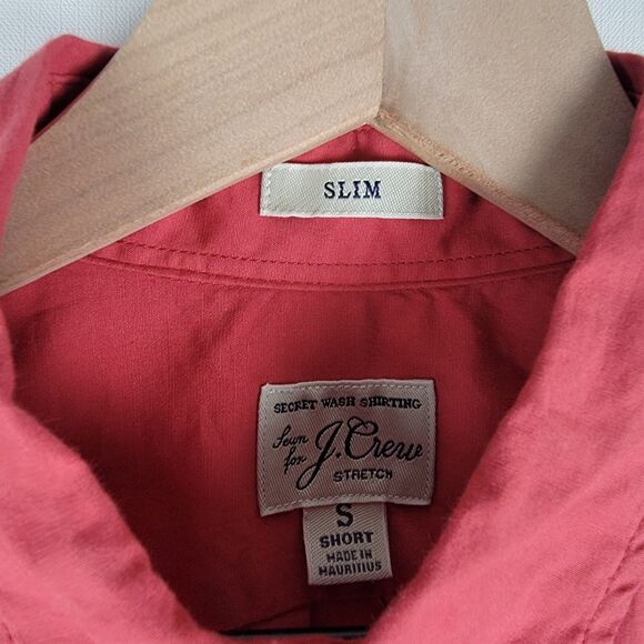 J Crew Mens Sz S Short Button Down Shirt Stretch Slim Secret Wash Red Heathered - Picture 7 of 11
